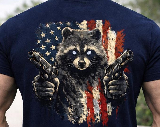 Raccoon with Pistols T-Shirt | Vintage Distressed American Flag Tee | Patriotic America 250