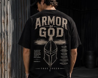 Armor of God T-Shirt, Christian Helmet Graphic with Faith Scripture Print