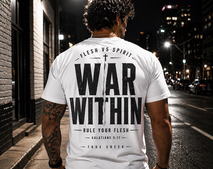 Christian Streetwear Tee | Galatians 5:17 War Within Flesh vs Spirit Shirt