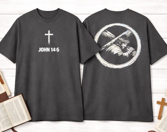 Jesus Carrying Cross Oversized Tee | John 14:6 Christian Faith Shirt