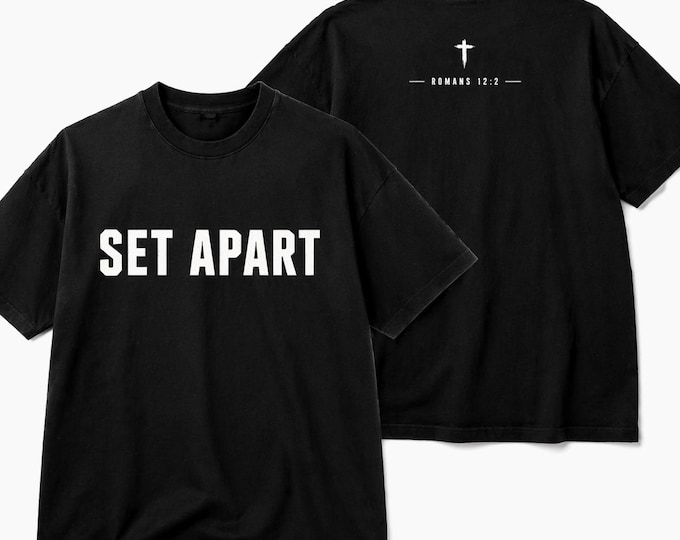 Set Apart Minimalist Christian Streetwear Tee | Romans 12:2 | Cross back Comfort colors