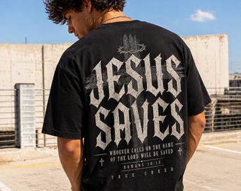 Jesus Saves T-shirt | Religious Cross Typography, Christian Streetwear Tee