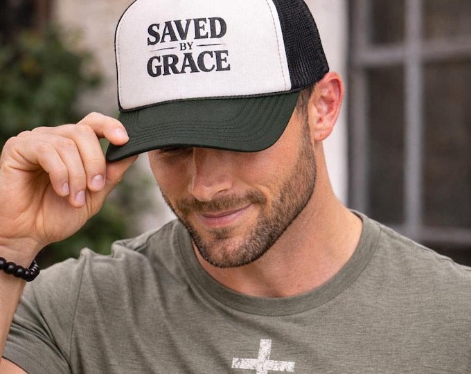 Saved By Grace Trucker Cap | Christian Faith Mesh Hat