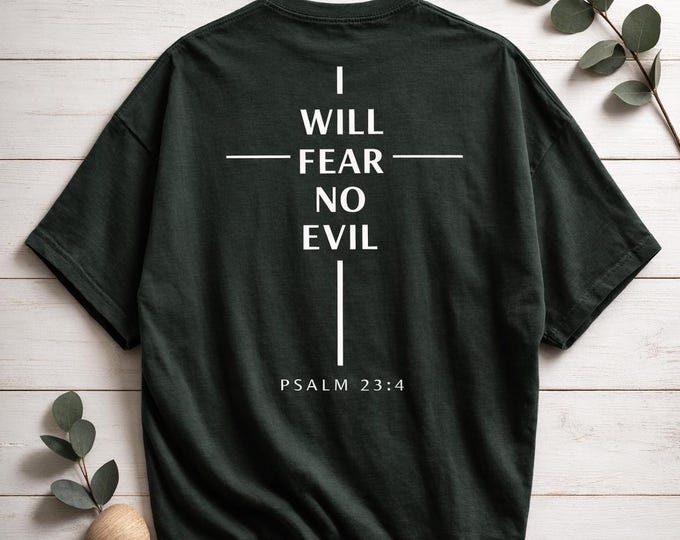 I Will Fear No Evil Cross Christian Minimalist Oversized T-Shirt | Psalm 23:4 Tee