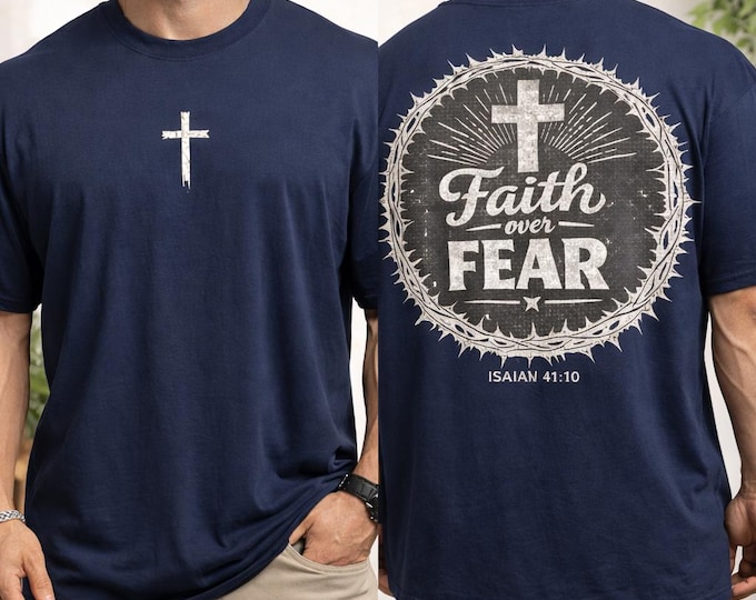 Faith Over Fear Cross Oversized tee | Christian faith shirt, crown of thorns back print
