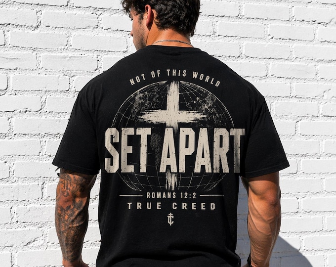 Set Apart Cross T-shirt Christian Faith Streetwear Apparel Vintage Romans 12:2 Discipline