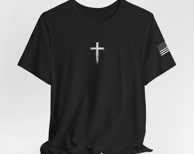American Flag with Rifles T-Shirt | Cross Chest Patriotic Christian