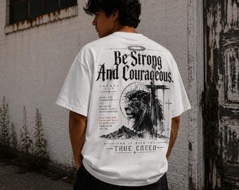 Joshua 1:9 Christian Streetwear Tee, Heavyweight Cotton Shirt with Bold Back