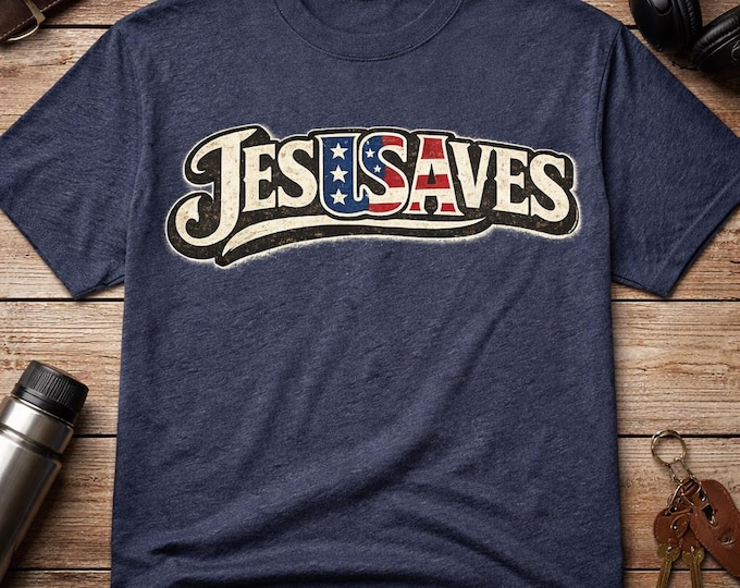JesUSAves Flag T-Shirt | Christian faith tee, patriotic cross design | Jesus Saves