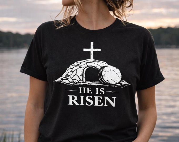 He Is Risen tomb cross tee | Easter Christian shirt | Unisex Minimalist gift