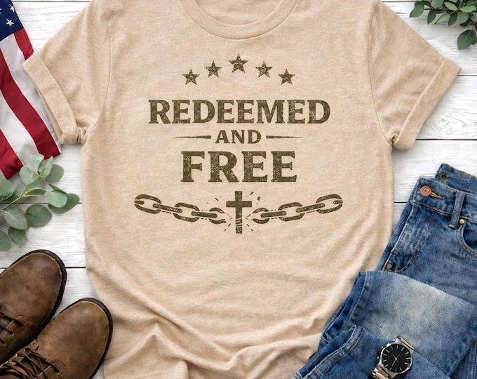 Redeemed and Free T-Shirt | Christian Faith, Broken Chains Design