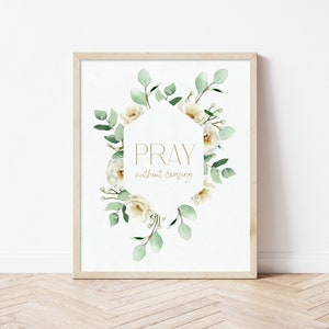 Pray Without Ceasing Printable Wall Art | Green Watercolor Wreath | Scripture Verse Digital Download | Christian Decor | 1 Thess 5:17
