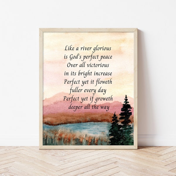 Like a river glorious hymn wall art printable, landscape scenic digital download picture, farmhouse home decor sign, religious art quote
