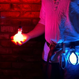 Glowing Light Elixir in Medium Potion Bottle with Leather Holster, USB Rechargeable