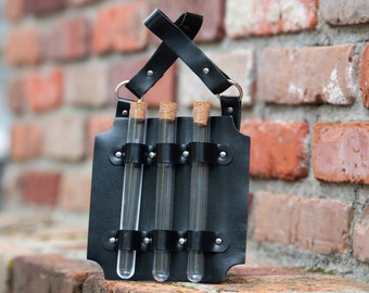Alchemist&#39;s Leather Holster for Three Test Tube Vials