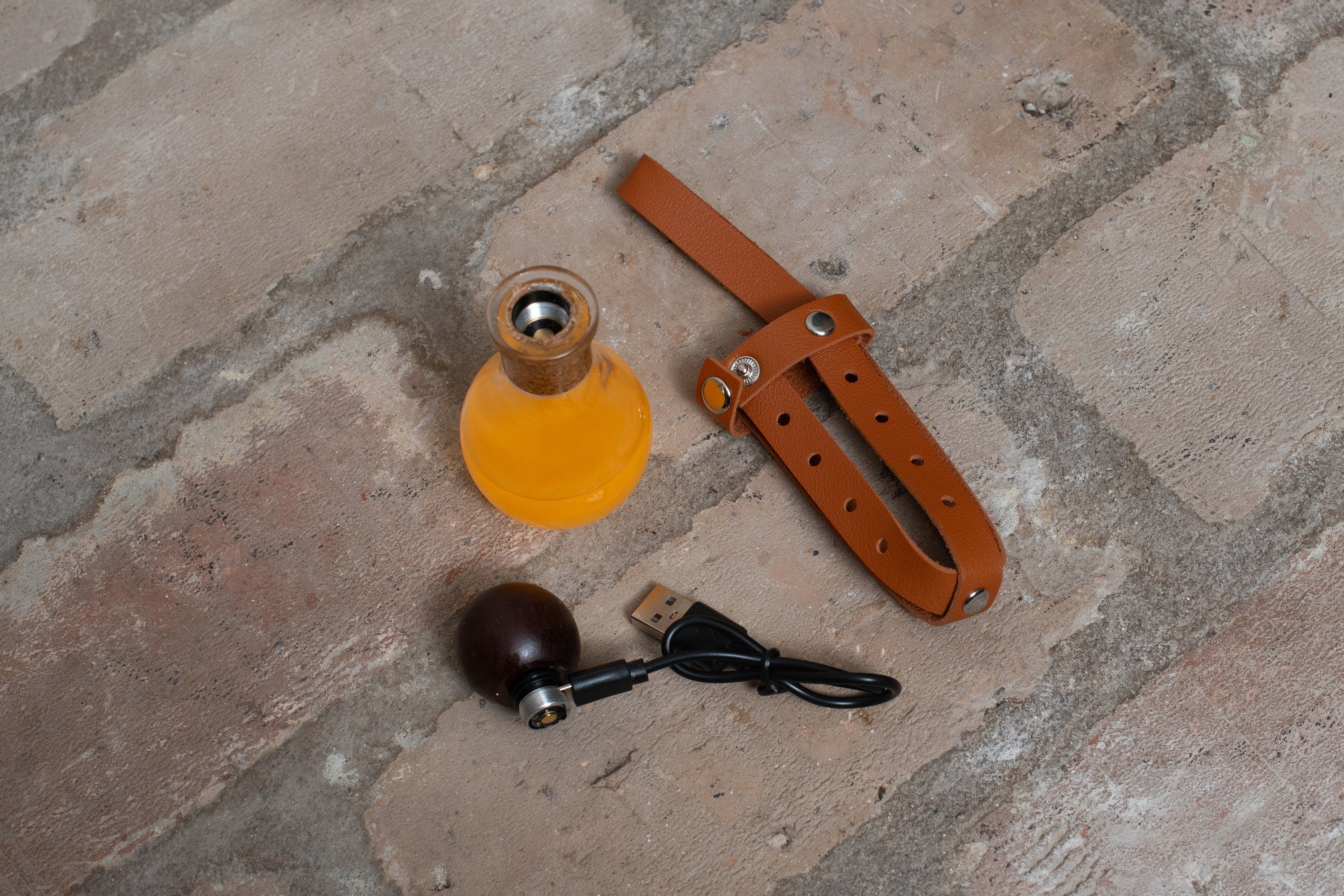 Glowing Light Elixir in Small Potion Bottle with Leather Holster, USB Rechargeable