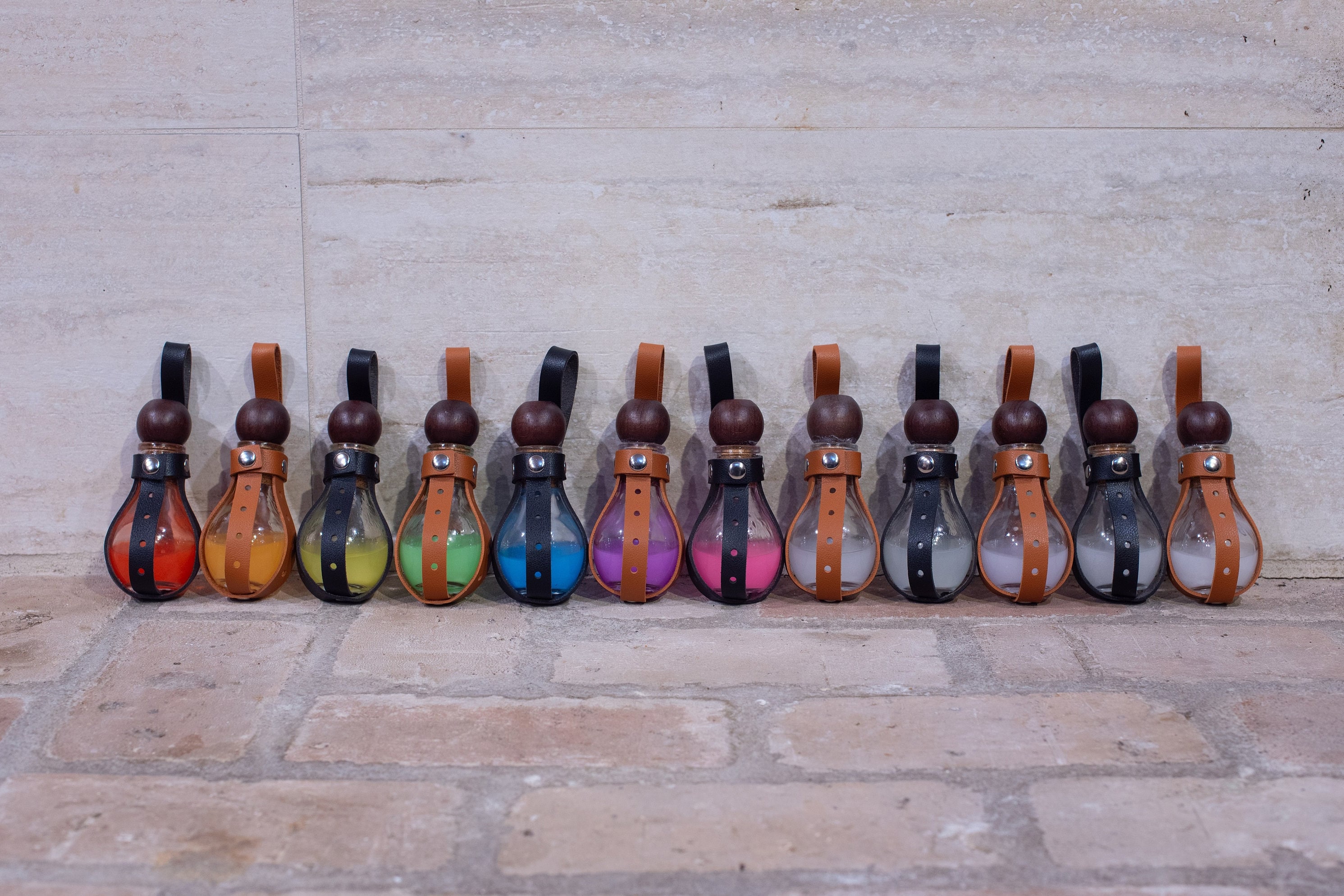 Glowing Light Elixir in Small Potion Bottle with Leather Holster, USB Rechargeable