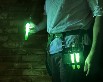 Three Glowing Light Elixirs in Vials with Leather Holster, Micro-USB Rechargeable