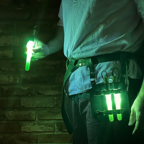 Three Glowing Light Elixirs in Vials with Leather Holster, Micro-USB Rechargeable