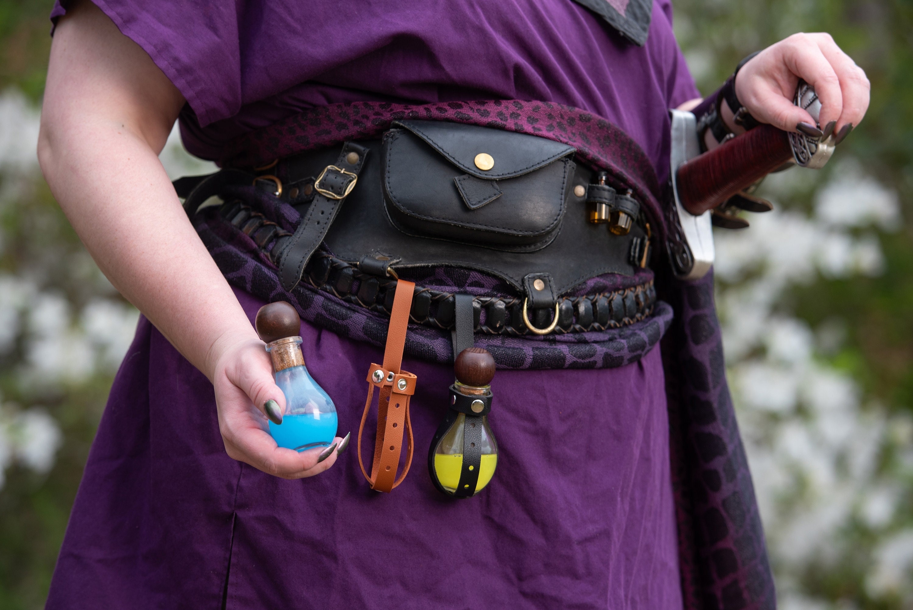 Glowing Light Elixir in Small Potion Bottle with Leather Holster, USB Rechargeable