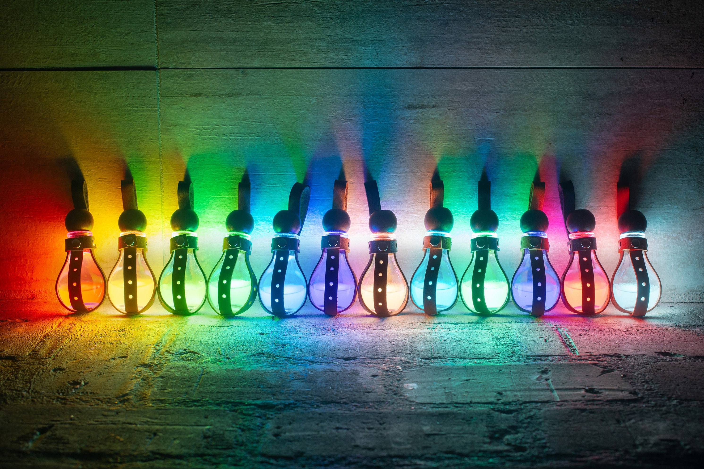 Glowing Light Elixir in Small Potion Bottle with Leather Holster, USB Rechargeable