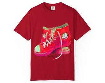 Converse Red T-Shirt Hi Tops Style Sneakers, Scott West's Acrylic Watercolor Painting Print TShirt, "Chucks"