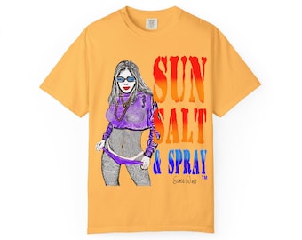 Surfer Girl Design Unisex T-shirt, Tropical Beach Vibe, Sun Salt & Spray Series, Summer Mantra, Scott West Art