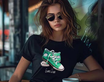 Converse T-Shirt Sea Foam Hi Tops Style Sneakers, Scott West's Chck Taylor Inspired TShirt Acryulic Watercolor Painting Print "Chucks"