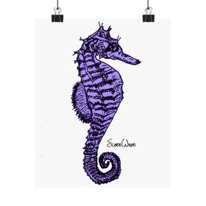 Purple Seahorse Wall Art Print, Elegant Home Decor, Nautical Gift, Ocean-Inspired Poster, Underwater Decoration, Marine Life Artwork