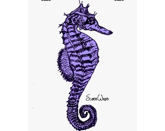 Lila Seepferdchen, Wand Kunst Druck, Elegantes Wohndekor, Maritimes Geschenk, Ozean-inspiriertes Poster, Unterwasser-Dekoration, Meereslebewesen