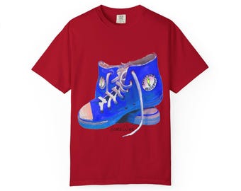 Converse Blue T-Shirt Hi Tops Style Sneakers Shoes, Scott West's Acrylic Watercolor Painting Print "Chucks" TShirt