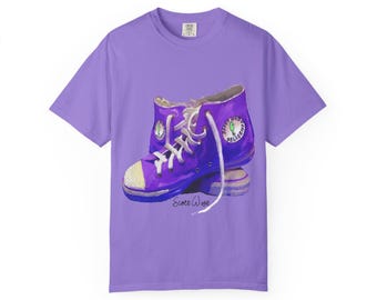 Converse Bright Purple T-Shirt Hi Tops Style Sneakers Shoes, Scott West's Acrylic Watercolor Painting Print, "Chucks" Shirt