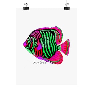 Kleurrijke viskunstposter, levendig muurdecor, prints oceaanthema, cadeau visliefhebber, kunst aan de muur thuis en op kantoor
