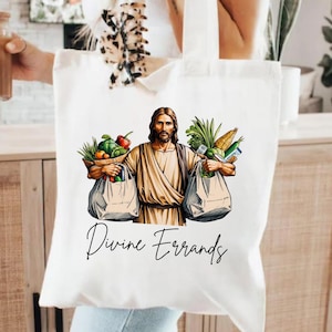 Divine Errands Jesus Tote Bag: Funny Trendy Shopping Bag