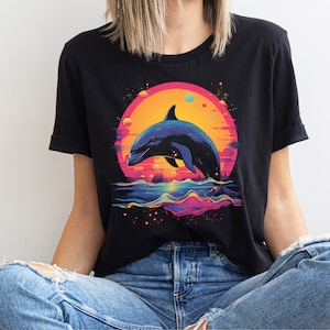 Dolphin Shirt, Dolphin Lover Shirt, Dolphin Gift, Dolphin T-shirt, Gifts for Dolphin Lovers, Retro Vintage, Sea Mammal, Sunset Shirt
