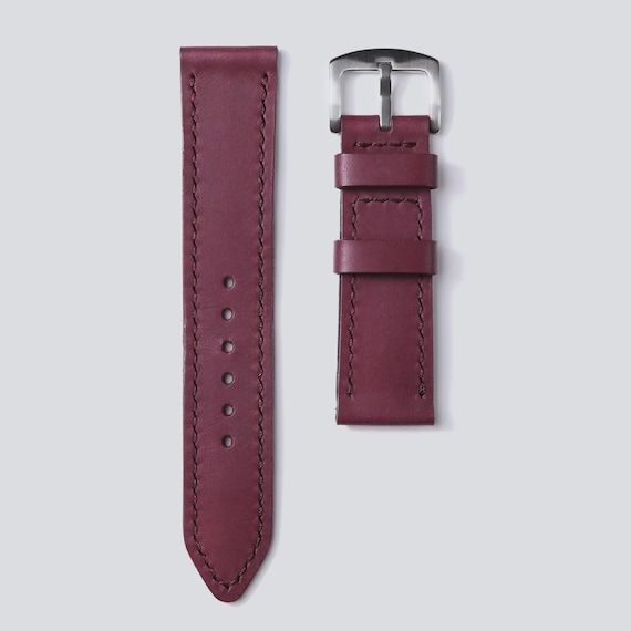 Burgundy handmade leather watch strap