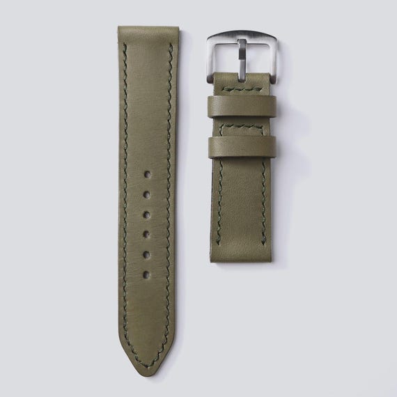 Olive green handmade leather watch strap