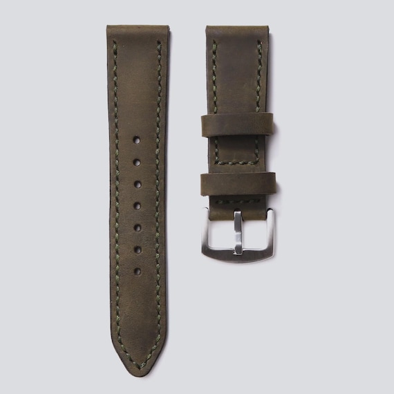 Antique green handmade leather watch strap