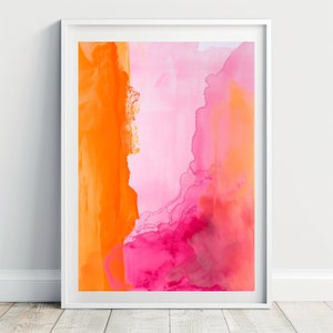 Poster Fine Art Print - Abstract Art Pink und Orang auf Hahnemühle Photo Rag