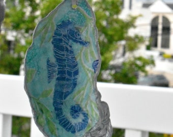 Decoupage Seahorse on an Oyster Shell Ornament
