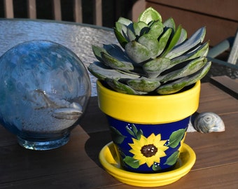 Hand Painted Sunflower Terra Cotta Flower Pot