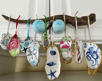 Decoupage Coastal Christmas Ornaments