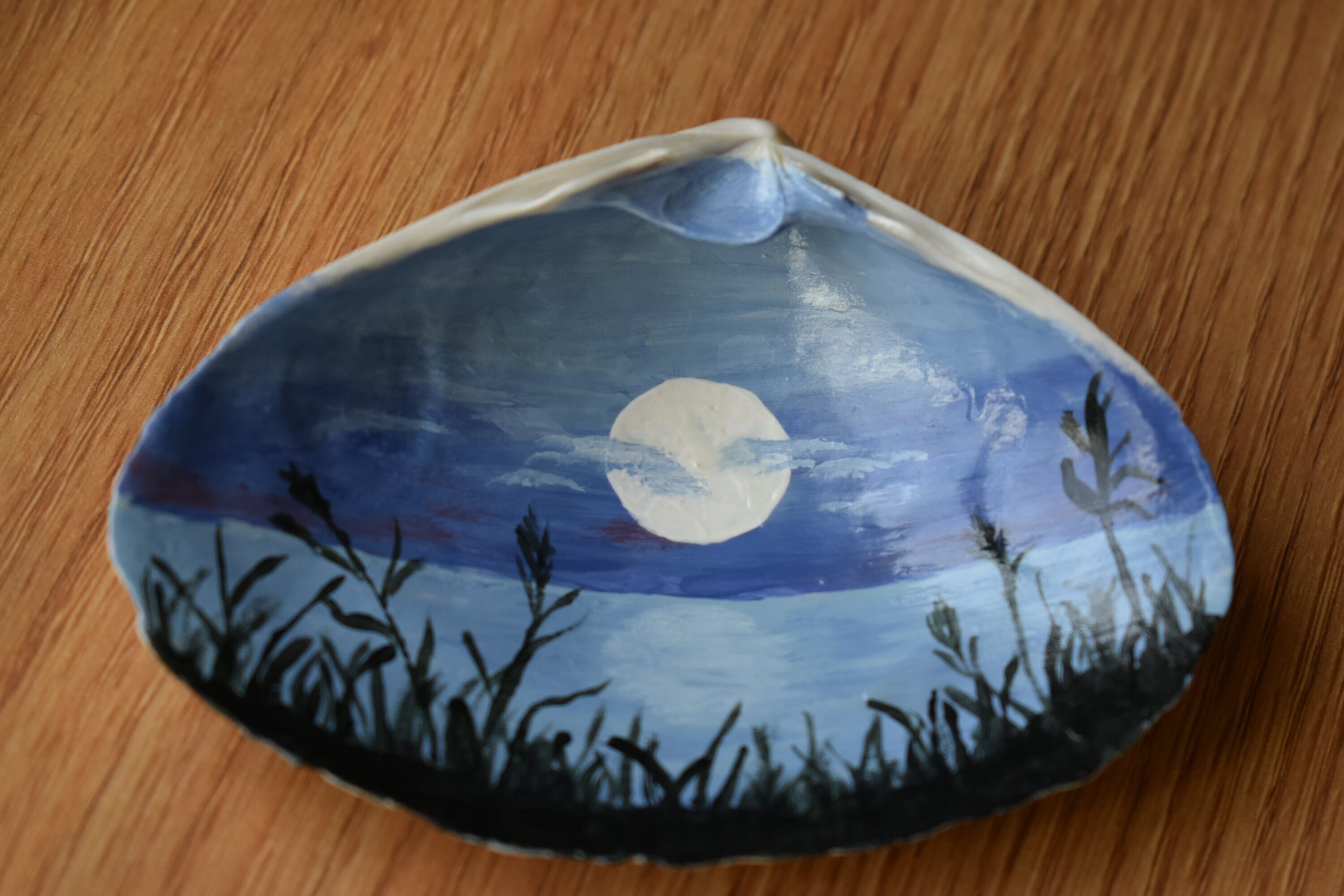 Hand Painted Moonrise Over the Ocean on Clam Shell - Etsy