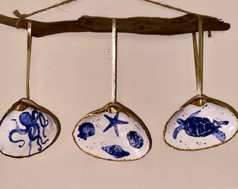 Coastal Sea Life Decoupage Shell Ornaments