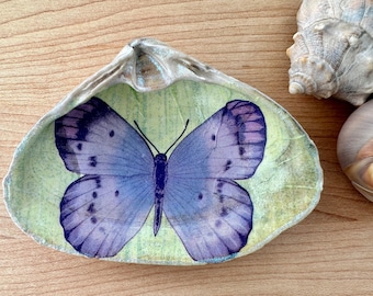 Purple Butterfly Decoupage Clam Shell