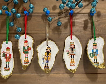 Nutcracker Decoupage Oyster Shell Ornaments