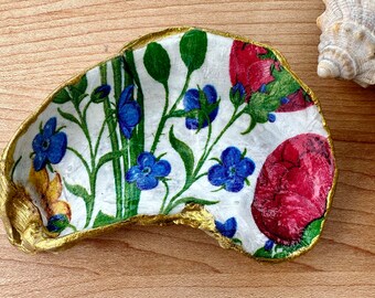 Red, Blue and Yellow Floral Decoupage Oyster Shell