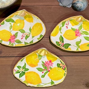 Sunny Yellow Lemons Decoupage Clam or Oyster Shell