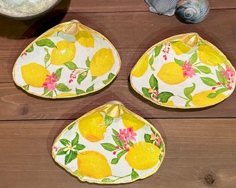 Sunny Yellow Lemons Decoupage Clam or Oyster Shell