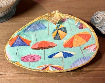 Colorful Beach Umbrellas Decoupage Clam Shell